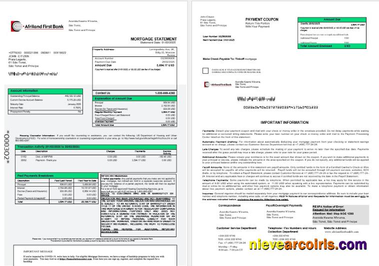 Sao Tome and Principe Afriland First bank mortgage statement 1-2